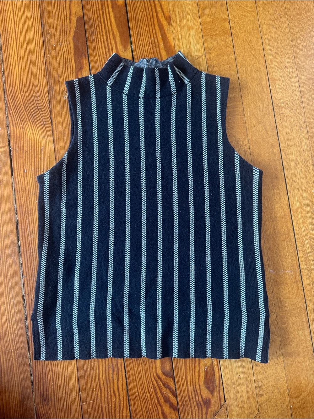 Anthropologie Black and White Striped Sleeveless Mock Neck Top
